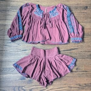 Free People Embroidered Top & Shorts Set